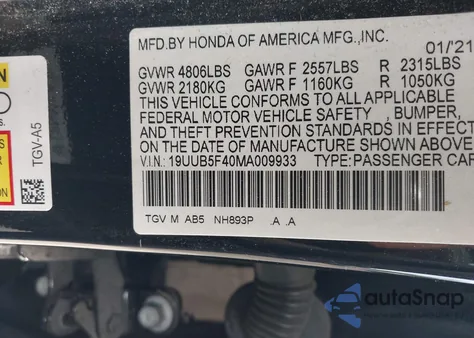 2021 Acura Tlx Technology Package из США, поврежденный, VIN 19UUB5F40MA009933